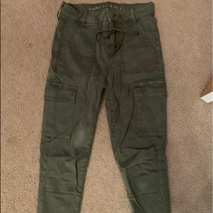 Army Green American Eagle Jeans with Tie Waist